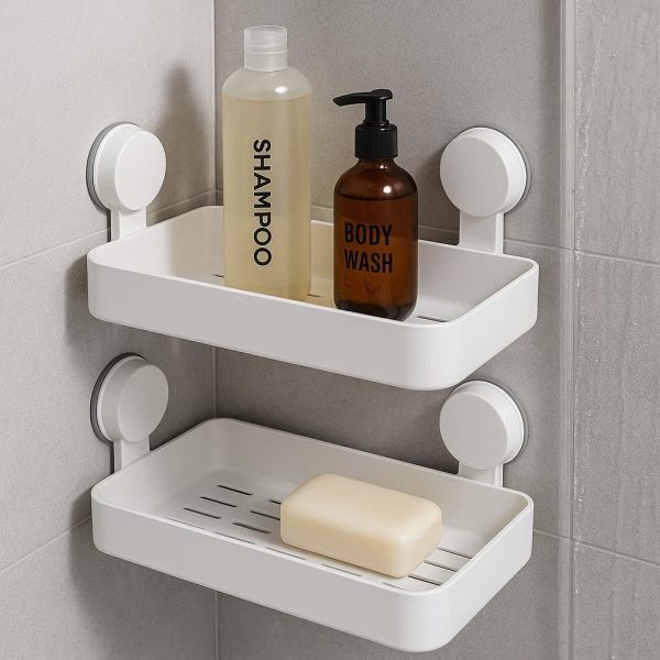 Shower Shelves with Suction Cups - No-Drill Shower Organizer for Soap & Shampoo