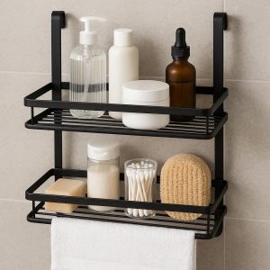 Over-the-Towel Rail Shelves - Dual-Layer Storage for Bathroom Essentials